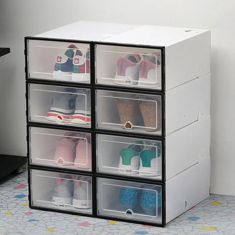 

Shoe Organizer Storage Box Sneaker Cabinet Bins Foldable with Magnetic Clear Door