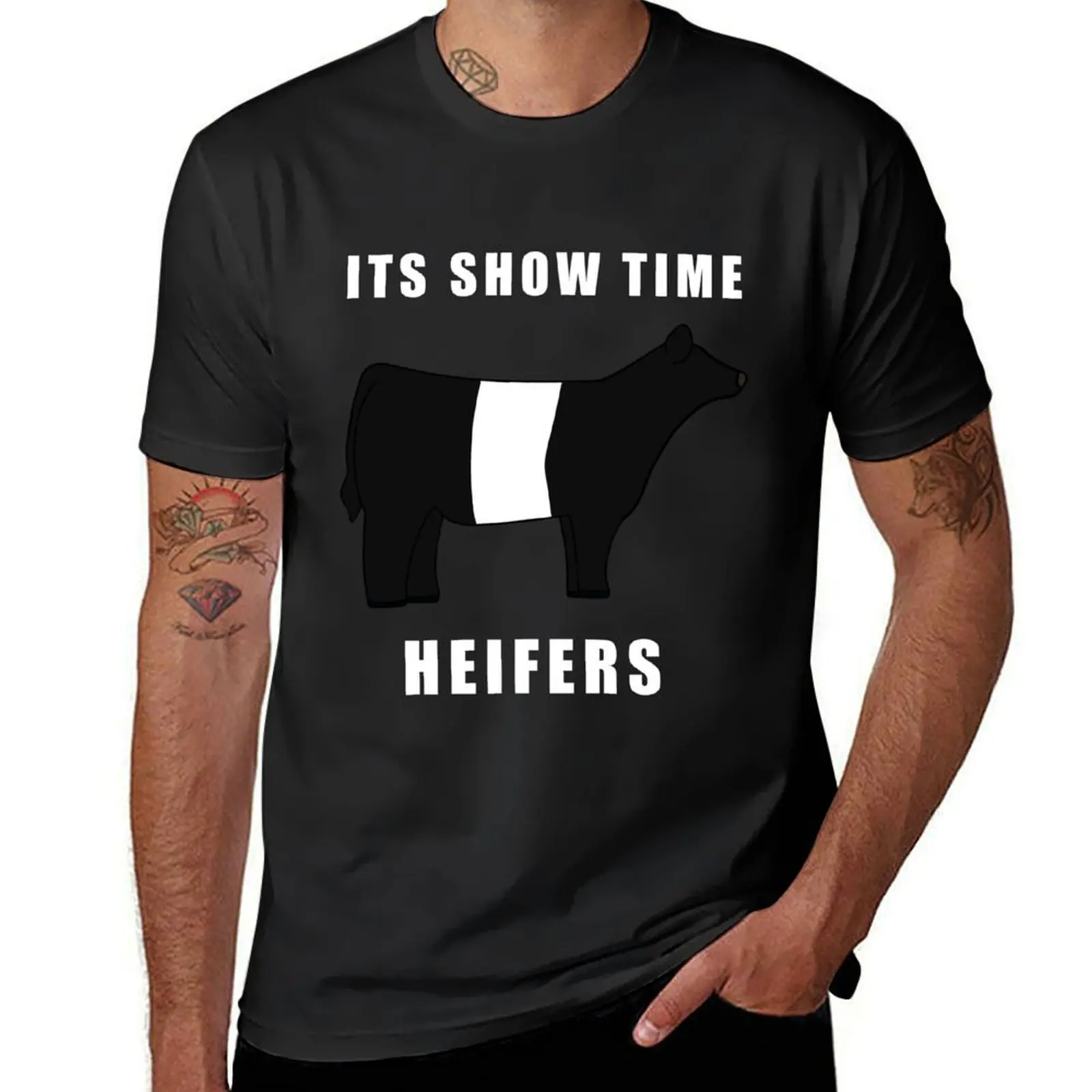 ITS SHOW TIME HEIFERS Belted Galloway Black and white T-Shirt tees tops sports fans Men's cotton t-shirt