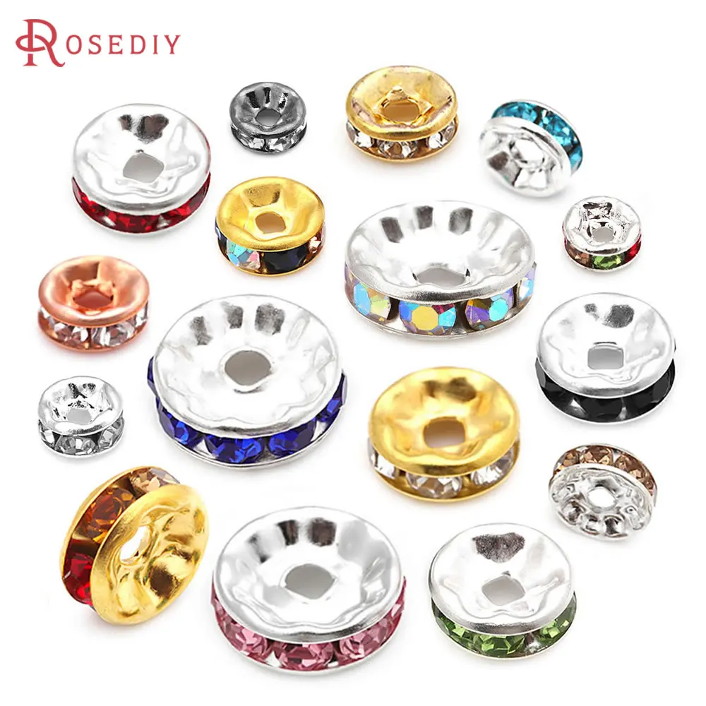 50PCS 4MM 6MM 8MM 10MM Brass Flat Edge Glass Rhinestone Spacer Beads Bracelets Beads Diy Jewelry Findings Accessories Wholesale
