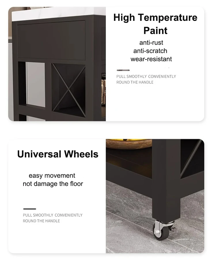 Marble Top Kitchen Island Kitchen Trolley Cart Cabinet Island With Storage Movable