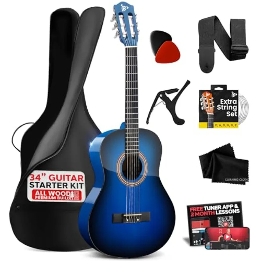 

Набор для начинающих: акустическая гитара 1/2 размера, полностью деревянная, с нейлоновыми струнами, капо, ремнем, дополнительным набором струн и чехлом.