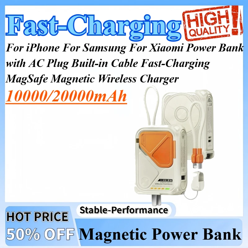 

10/20Ah Power Bank with AC Plug Built-in Cable Fast-Charging MagSafe Magnetic Wireless Charger For iPhone For Samsung For Xiaomi
