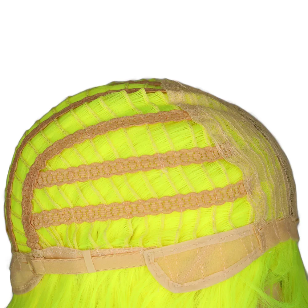 Gota xcaiw peruca sintética cacheada, natural longa e sedosa cor amarela neon resistente ao calor