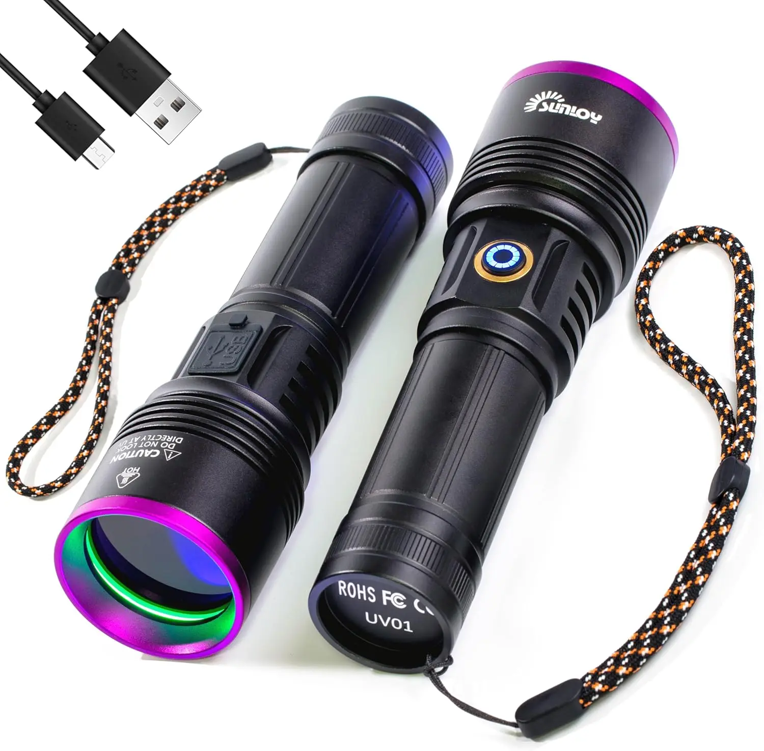 

УФ-фонарь UV01 365 нм, черный свет, 2 шт., перезаряжаемые, мощные ручные фонарики