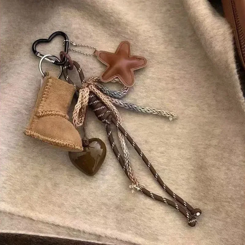 Cute Snow Boots Phone Pendant Chain Accessories Aesthetic Shoes Heart Shap Bag Decoration Keychain Gift