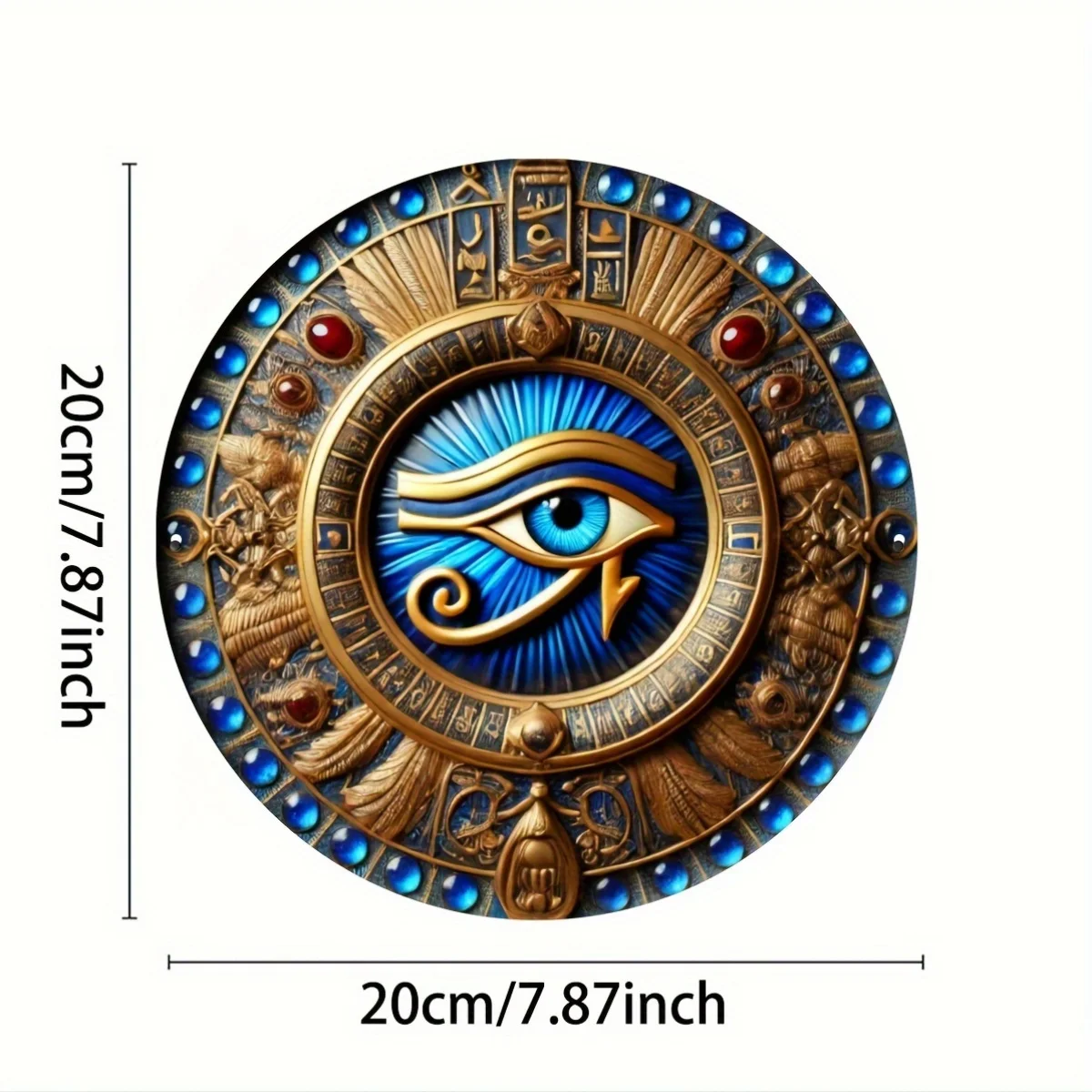 Ancient Egyptian Eye of Horus Symbol Wall Art, 8-Inch Iron Metal Decor, UV Printed Mythological Emblem