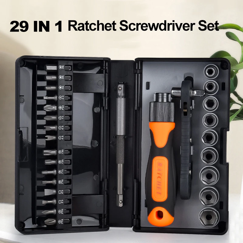 

29 in 1 Screwdriver Set Durable Ratchet Dual Use Chrome Vanadium Steel Bits Tool Retractable Household Screw Driver Sleeve