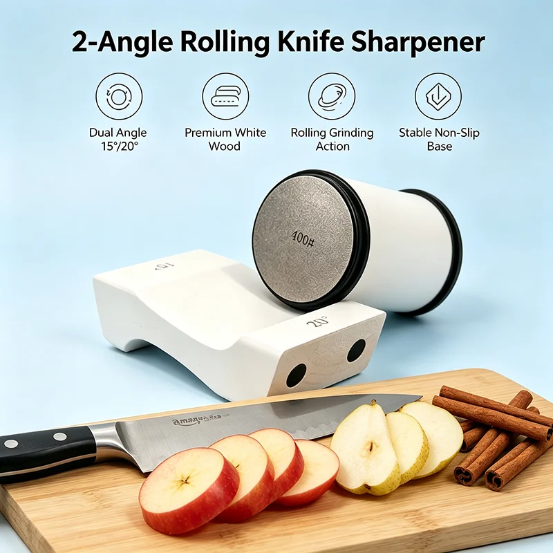 15/20° Two Angles Rolling Knife Sharpener Set Nonslip Base Diamond Grinding Disc Jade Fine Sharpening Kitchen Sharpening Systems