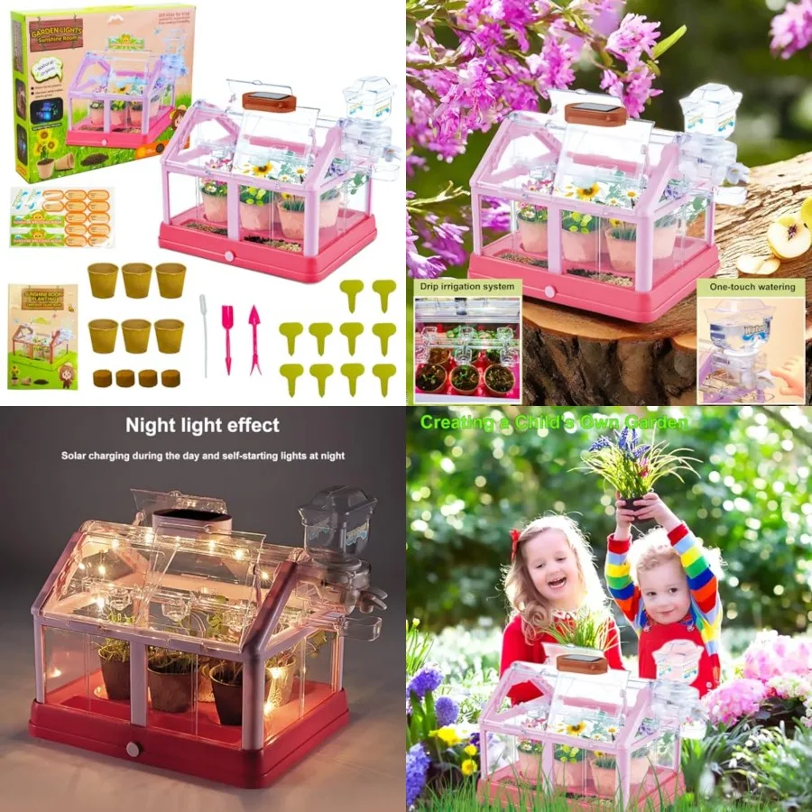 

Plant Growing Kit Greenhouse Growing Set Terrarium Kit Science Educational DIY Plant Gardening Toy, Living Greenhouse with Sola