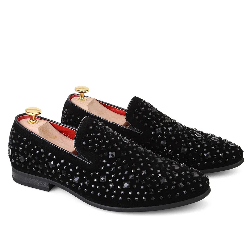 Leather shoes men's British style pointed rhinestone sequined foot cover business Korean version men's shoes