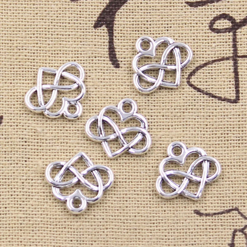 50pcs Charms Heart Infinity Love Forever 14x15mm Antique Silver Color Pendants DIY Making Findings Handmade Tibetan Jewelry