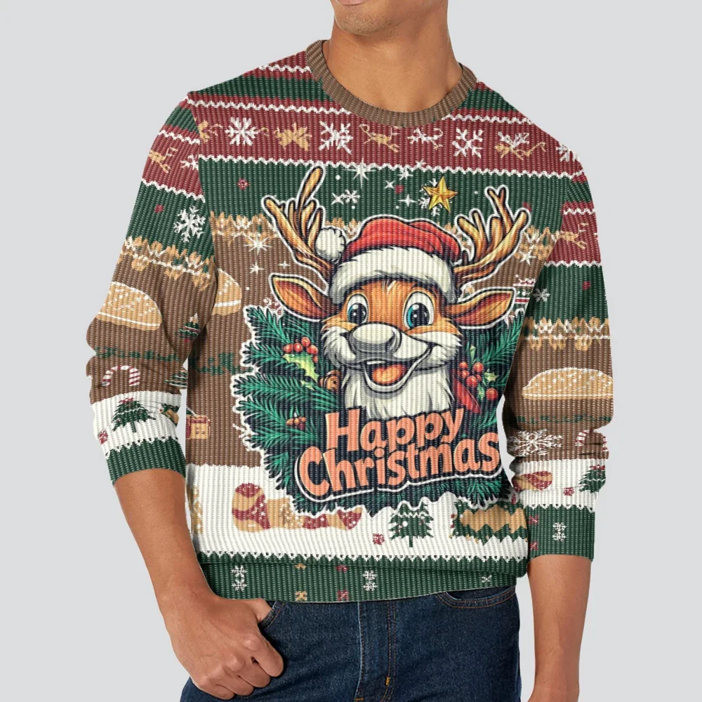 

New Arrivals Men's and Women's Warm Pullovers Unisex Christmas Sweater Comfortable Fabric Happy Christmas Printed Contrast Color