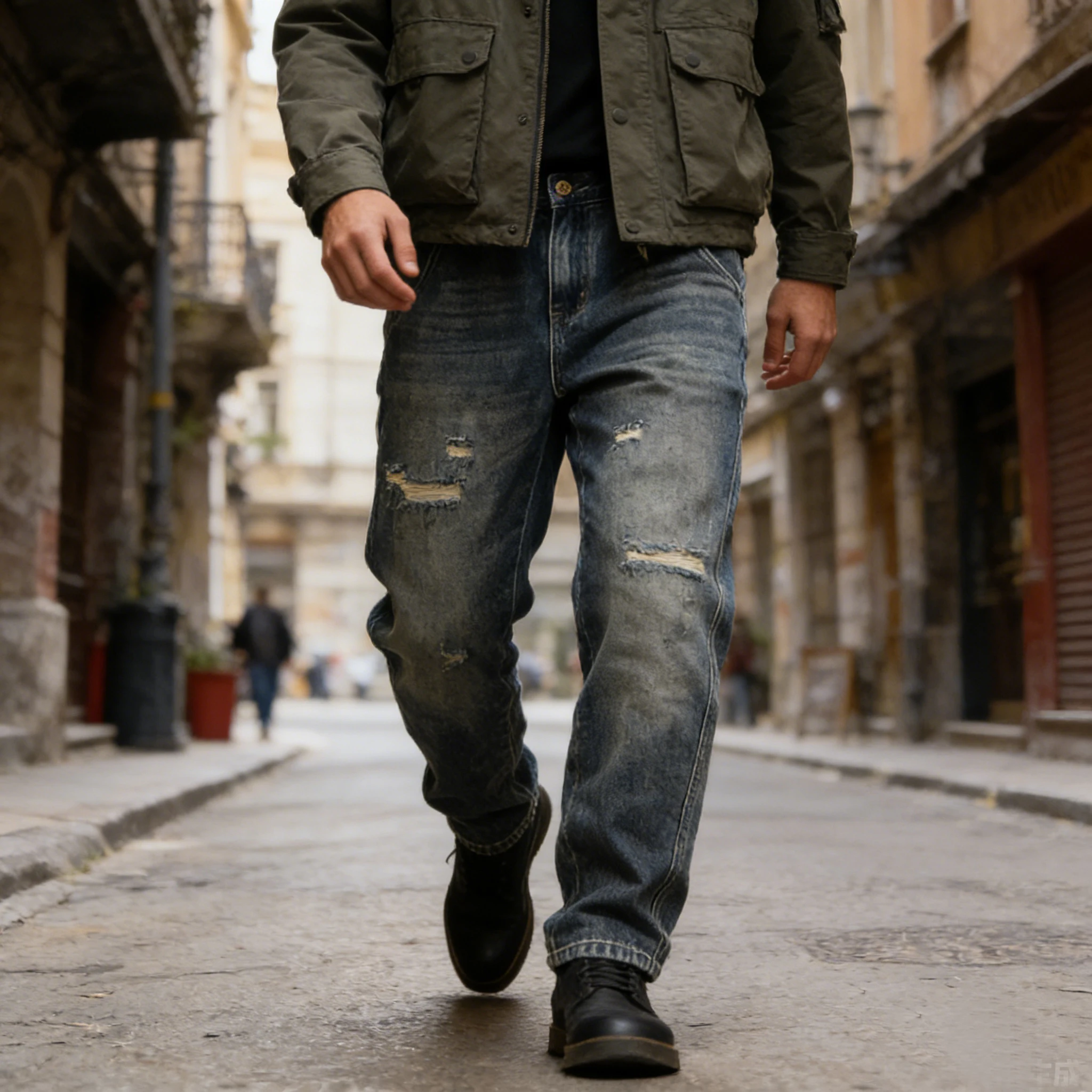 

Мужские джинсы свободного прямого кроя в стиле high street, модные повседневные брюки с эффектом потертости, подходящие для ежедневной носки на улице.