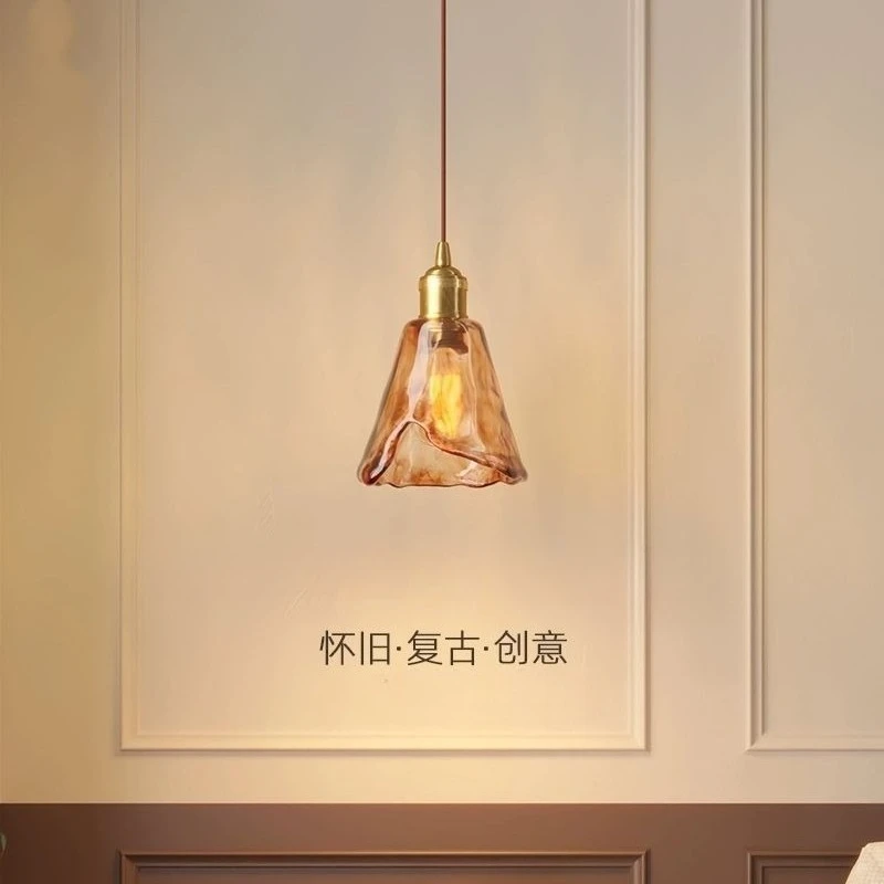 Nordic Retro Pendant Lights Amber Glass LED Ceiling Chandelier Parlor Restaurant Bar Counter Nightstand Embellish Light Fixtures