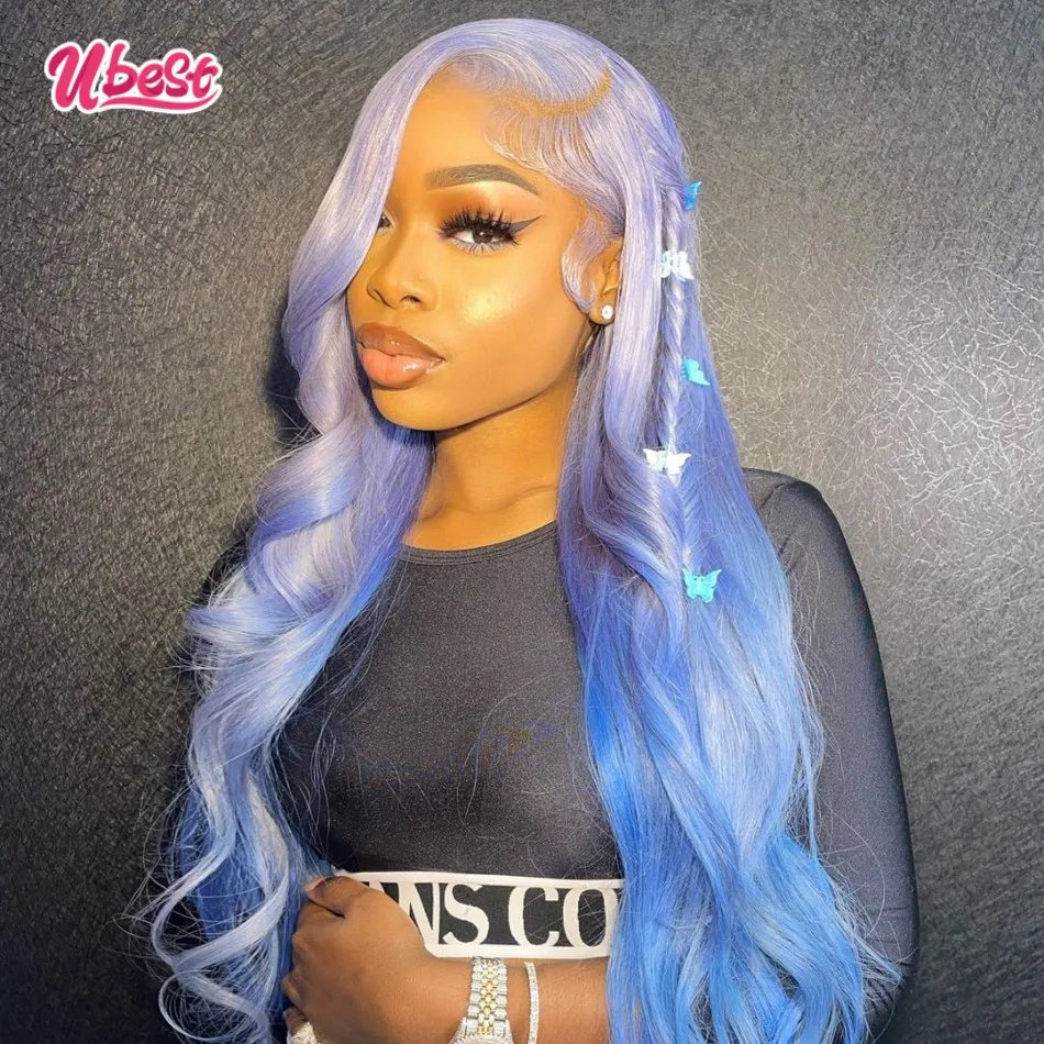 12A 613 Wig Ombre Biru Berwarna Tubuh Gelombang 13X4 Renda Depan Wig Rambut Manusia untuk Wanita Perawan Brasil Preplcup 180% Kepadatan