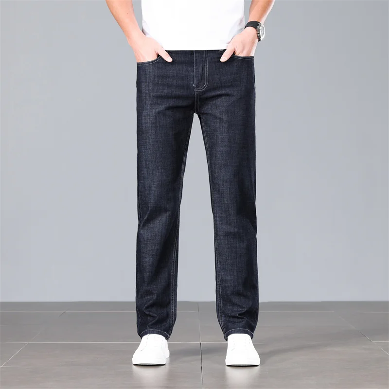 

Suimmer Cool Thin Fashion Korean Men Black Jeans 2023 New Business Casual Straight Loose Denim Trousers Brand Clothes