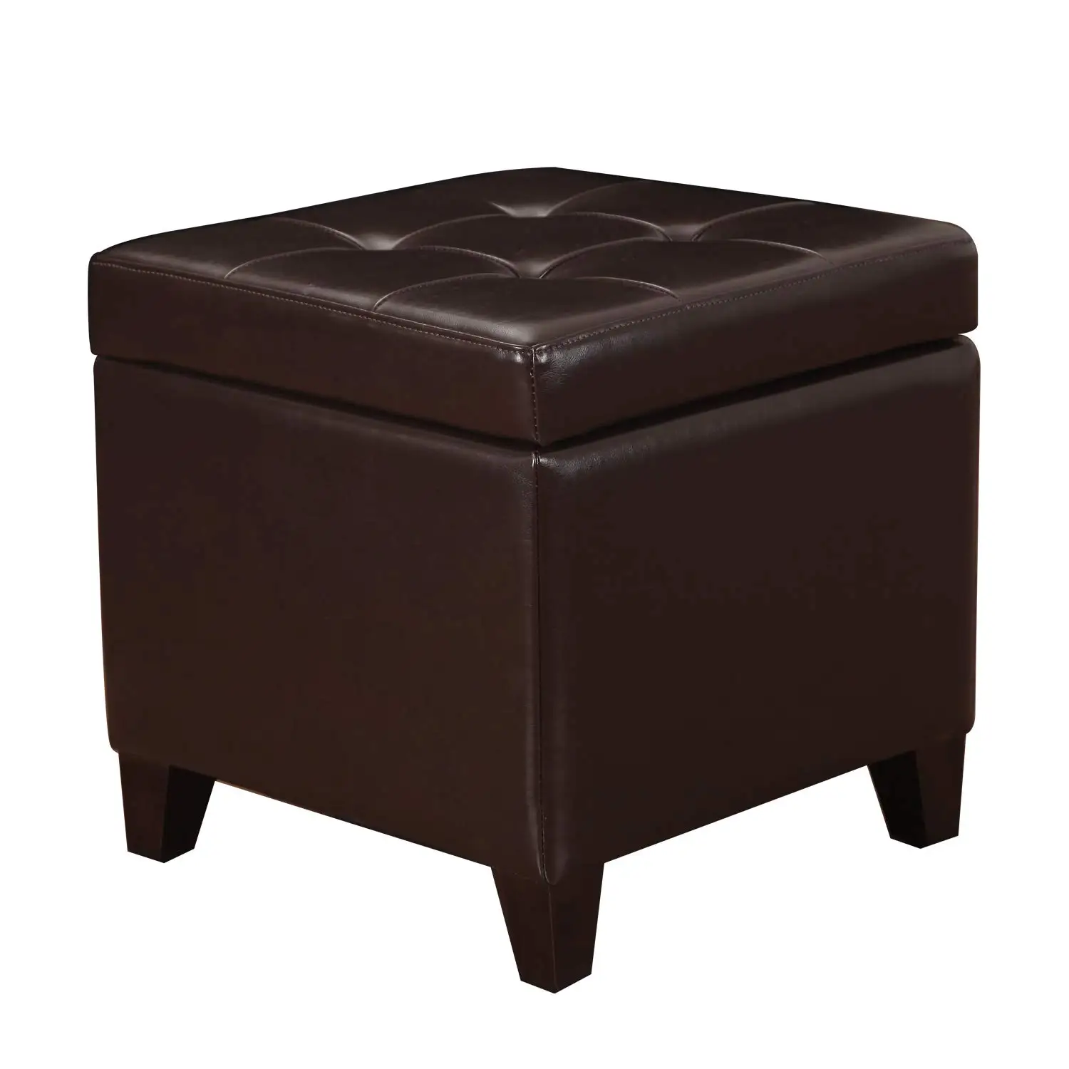Bonded Leather Square Tufted Footstool, 18", Brown Storage Ottomans