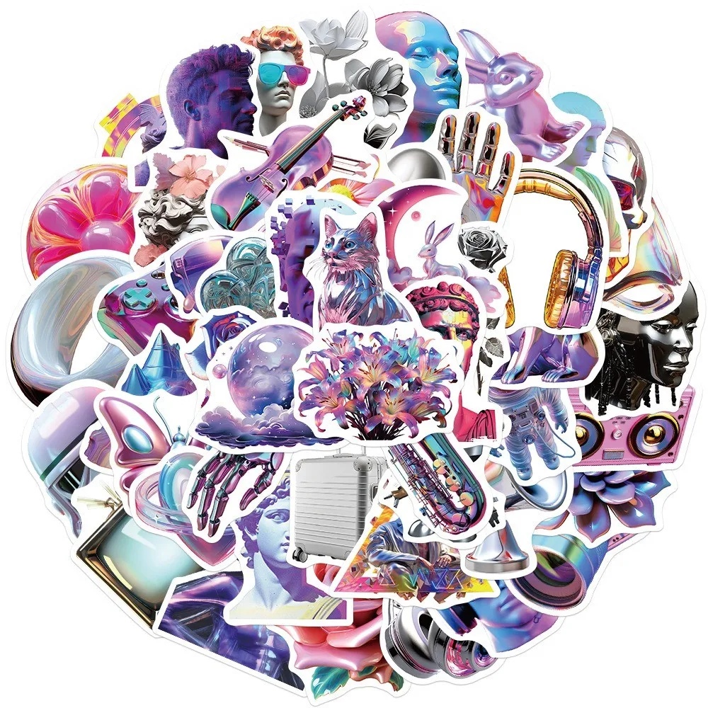 50-Piece 3D Acid Vaporwave Graffiti Stickers - Unique DIY Waterproof Decor for Guitars, Notebooks, Luggage Giajar Sticker Store