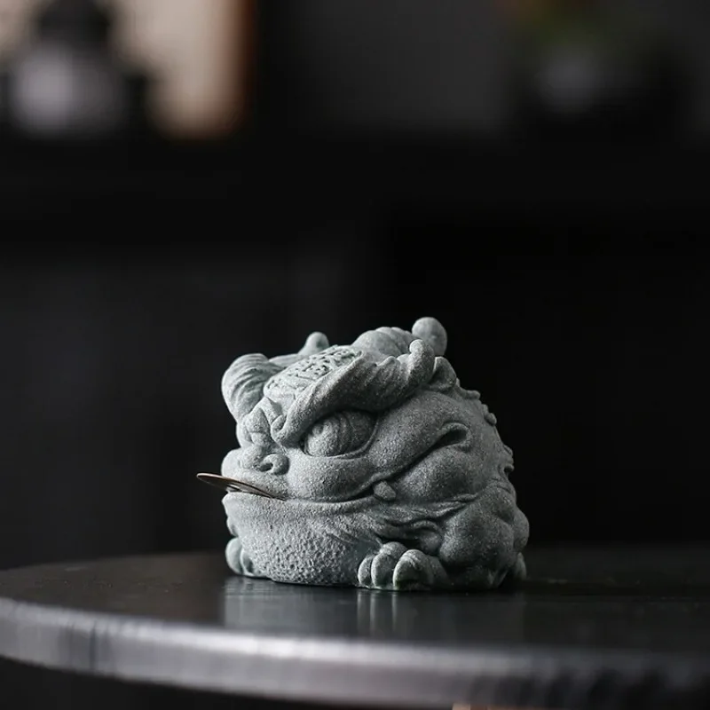 Green Sand Stone Tea Pet Decoration Golden Toad Chinese Tea Table Tea Set Attracting Wealth Toad Table Small Decoration