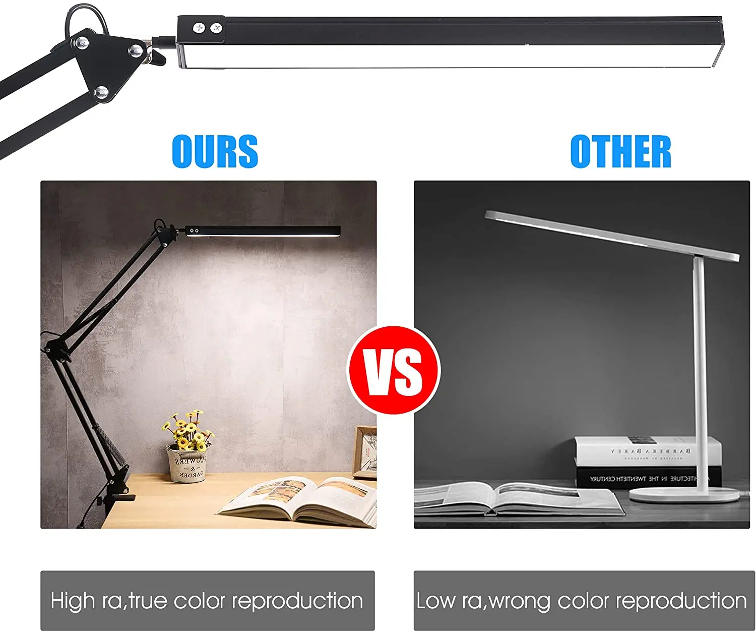 LED Desk Lamp with Clamp, Eye-Care Dimmable Reading Light, 3 Color Modes Swing Arm Lamp, USB Clip-on Table Lamp, Daylight Lamp