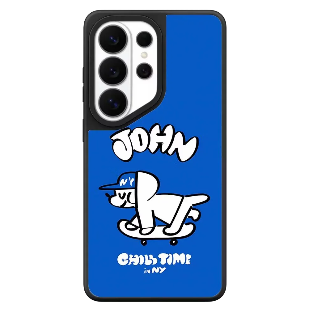Cartoon Skateboarding Dog Mirror Magnetic Case: Compatible with Samsung Galaxy S23 U S24U S25 S26 Ultra S25+ S26 Plus Shell