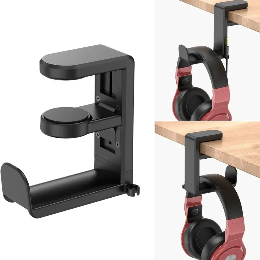 360 Degree Rotating Desk Clip Hook Headphone Stand Holder No Drill Headset Rack Organizer for Headphones and Accessories