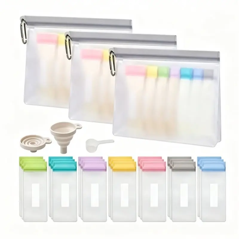 NEW HOT In Stock-Protein Powder Travel Container Set Reusable Powder Supplement Container To Go 21Pcs Single Dose Bags 3Pcs Larg