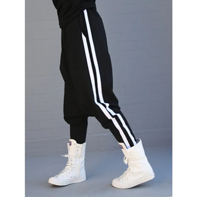 Krisnanas Striped Black Harem Pants for Women 2025 New Wide Casual Pockets Female Sportwear Trousers Ladies Bottpms 55977