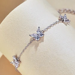 Real S925 Sterling Silver Butterfly Bracelet Women Brilliant 3 Butterfly Charm Bracelet Female Luxury Jewelry Shiny 5A Zircon