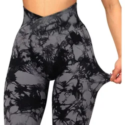 Leggings a vita incrociata da donna Leggings Tie Dye senza cuciture vita alta Hip lifting Gym Workout Running Fashion High Elastic Knit Pants