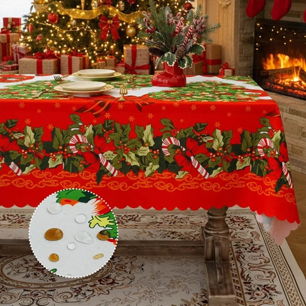 New Rectangle Decorative Table Cloth Waterproof Reusable Christmas Table Cover Poinsettia Floral Xmas Tablecloth Festival Props