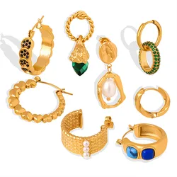 Bohemian Colorful Zircon Earrings 316L Stainless Steel Women Girls Engagement Ear Cuff Buckle Hoop Earrings