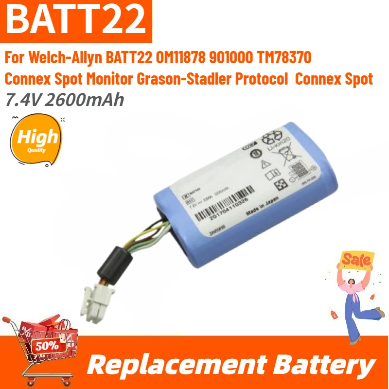 

High Quality BATT22 OM11878 Replacement Battery 7.4V 2600mAh for Welch-Allyn 901000 TM78370 Connex Spot Monitor Brand New