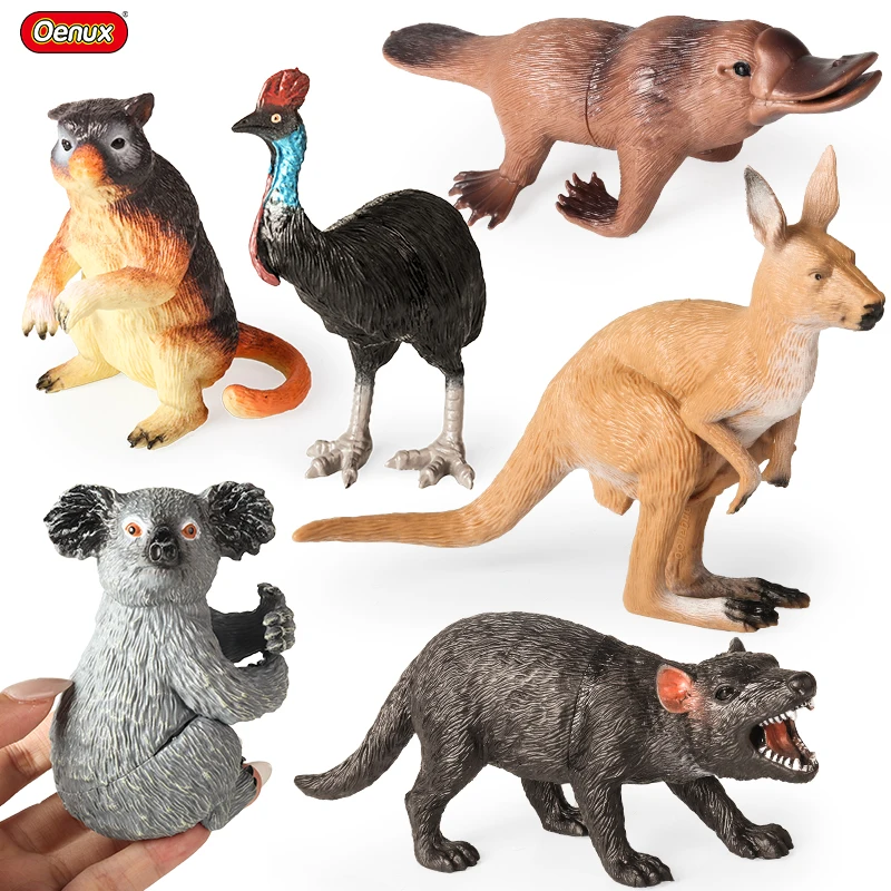 

Oenux 6pcs Classic Australian Wild Animals Kangaroos Koala Cassowary Model Action Figure Figurine Education Toy Kid Gift