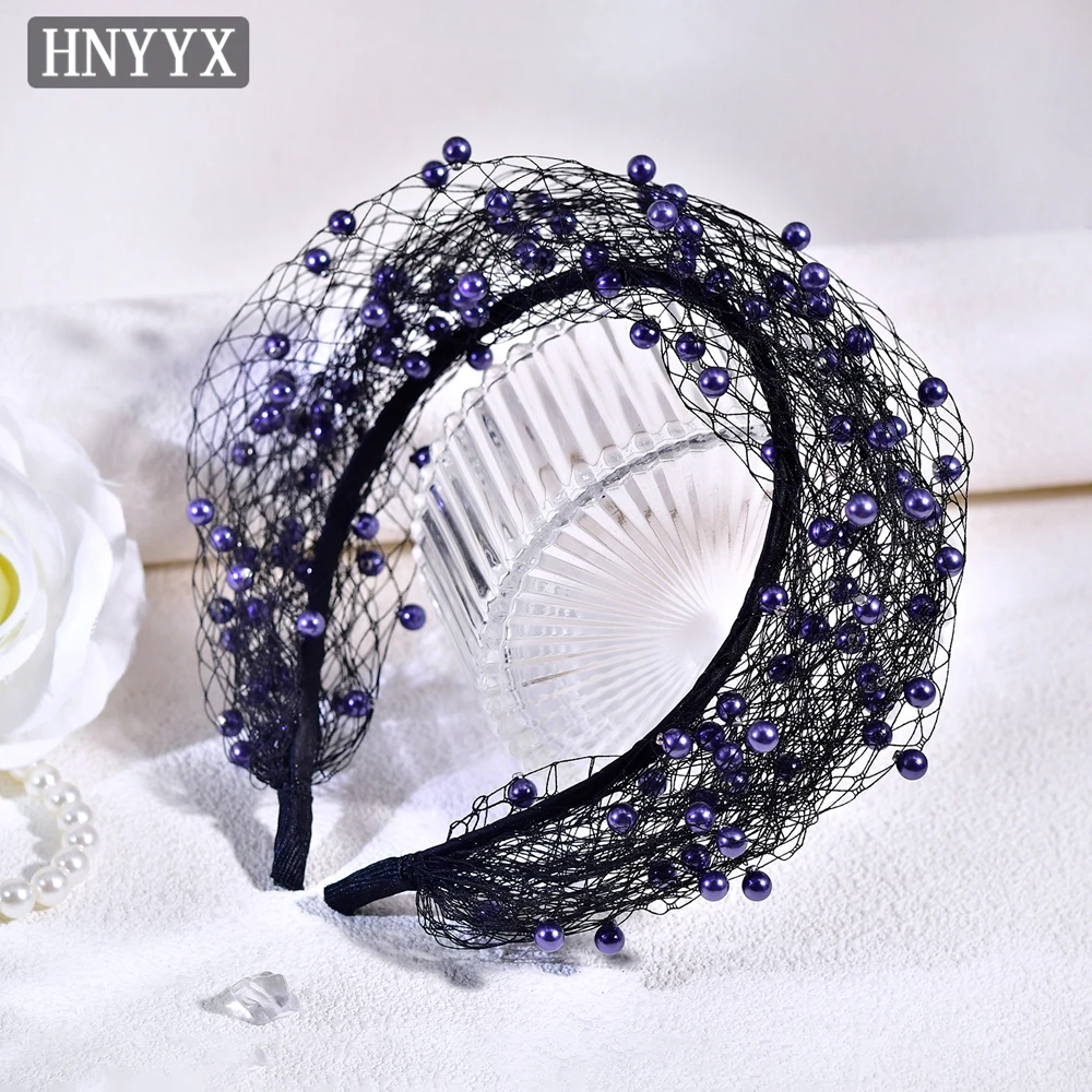 

HNYYX Vintage Pearl Hairband Ladies Mesh Headband Bridal Wedding Veil Headdress Party Prom Dress Up Hair Accessories A310