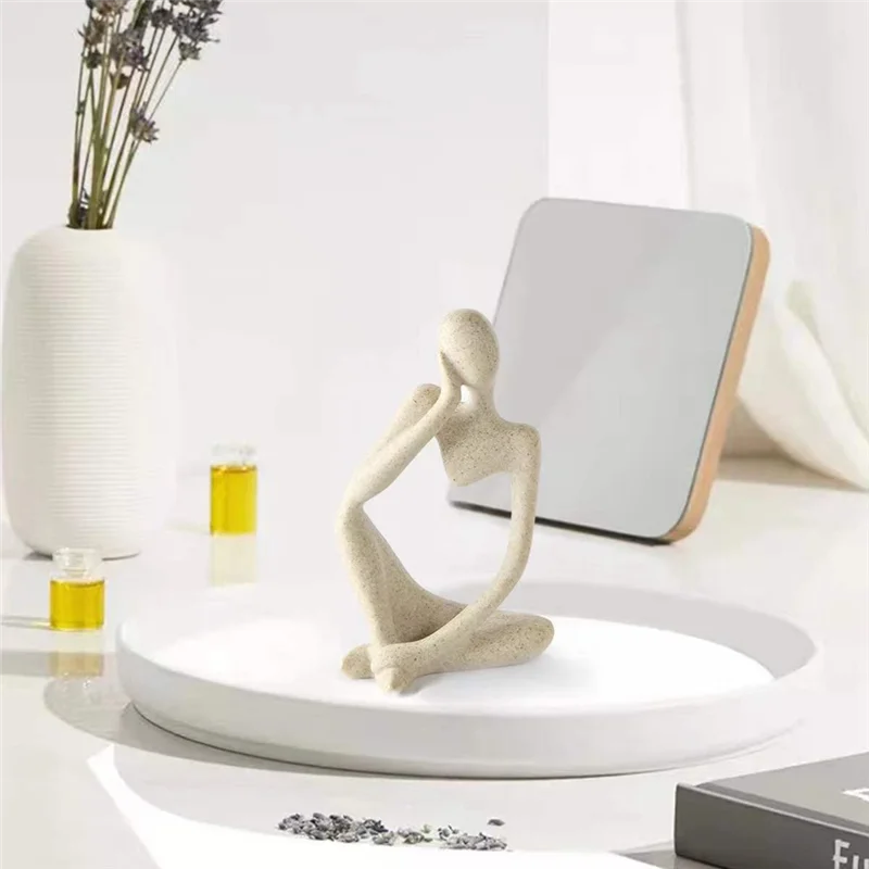 -WSFS 1 قطعة ديكور بسيط مجموعة تمثال مفكر تجريدي، ديكور منزلي محايد تماثيل مفكر صغيرة من الحجر الرملي سهلة التركيب