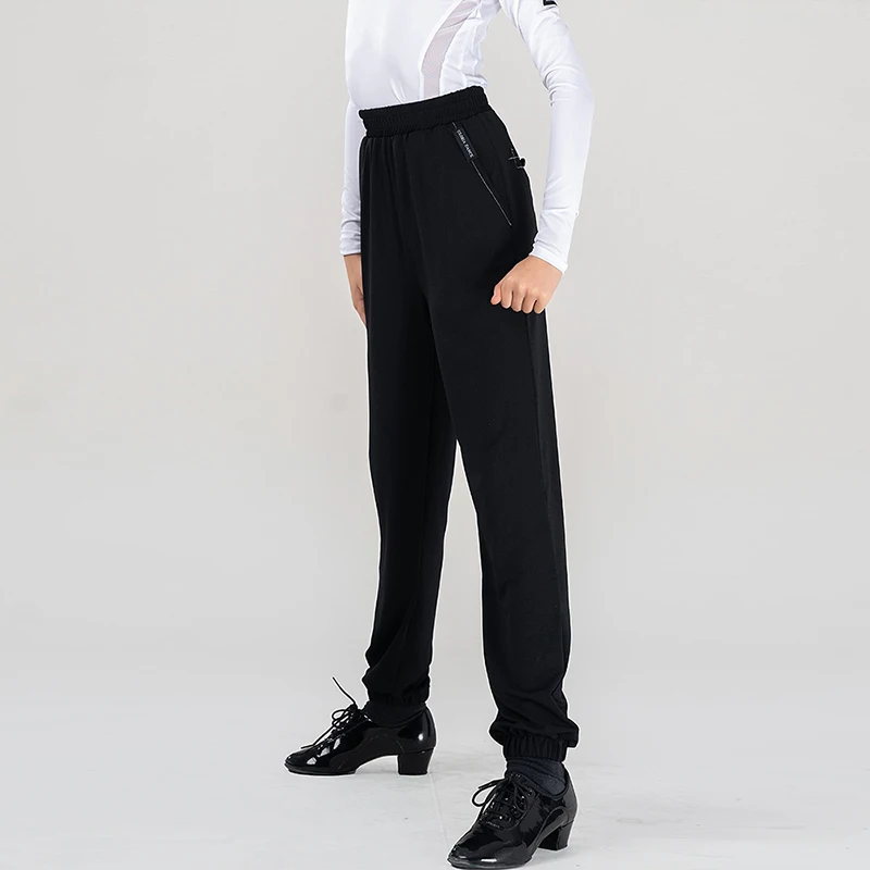 Summer New Latin Dance Clothes Boys Black Straightening Pants Children's Latin Waltz Dance Performance Training Trousers XH683