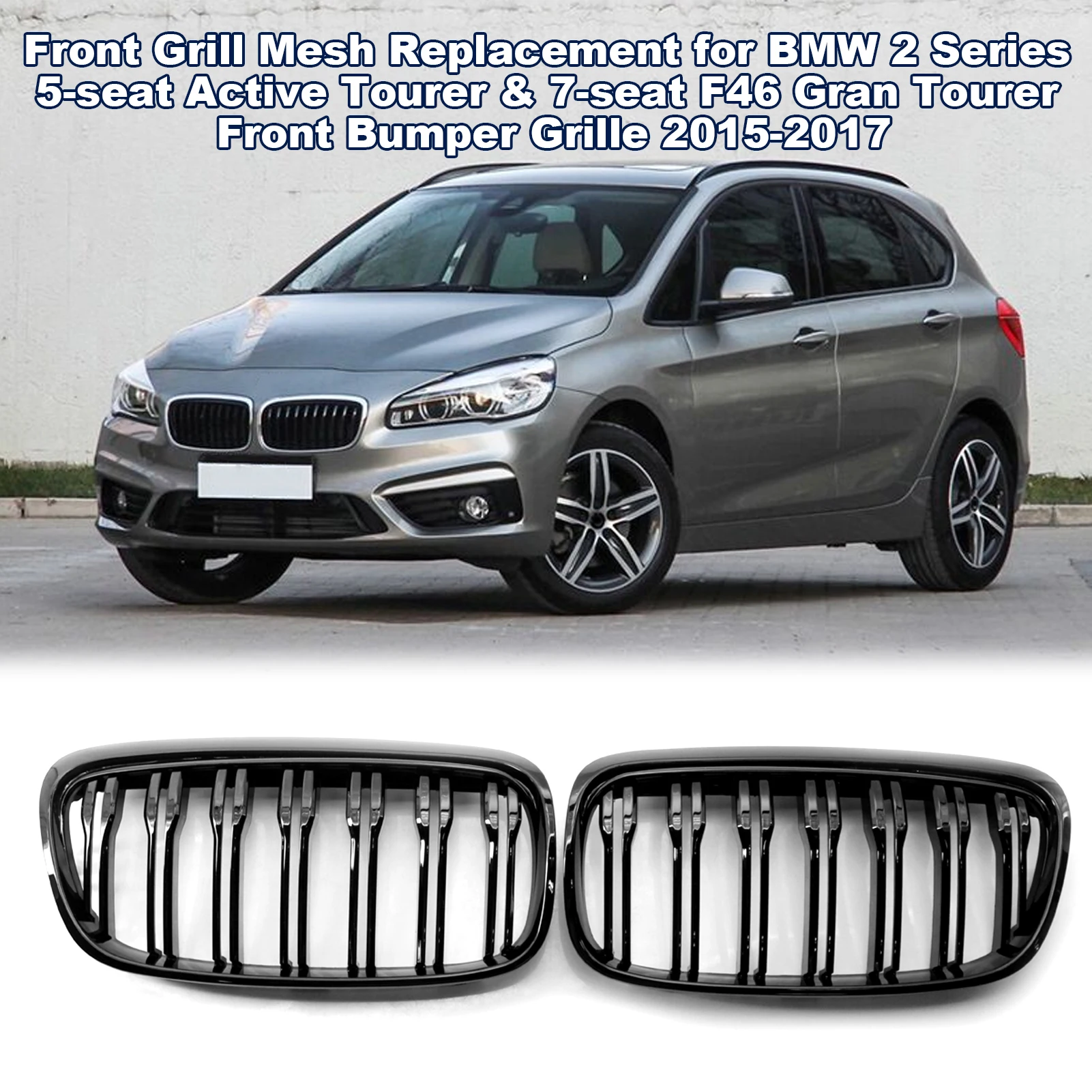 Front Grill Mesh F45 Black Replacement for BMW 2 Series 5-seat Tourer & 7-seat F46 Gran Tourer Front Bumper Grille 2015-2017