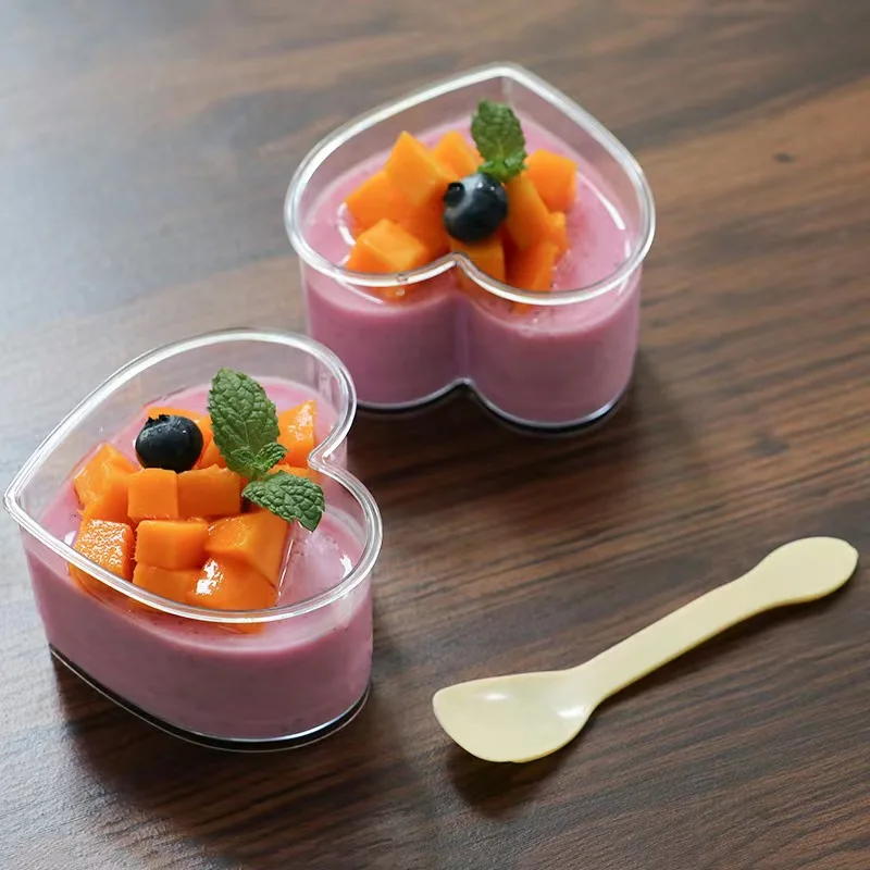 10pcs Mini Dessert Cups Heart-Shaped Plastic Ice Cream Dessert Bowls, Reusable of Dessert Cups Suitable for Cheese, Ice Cream