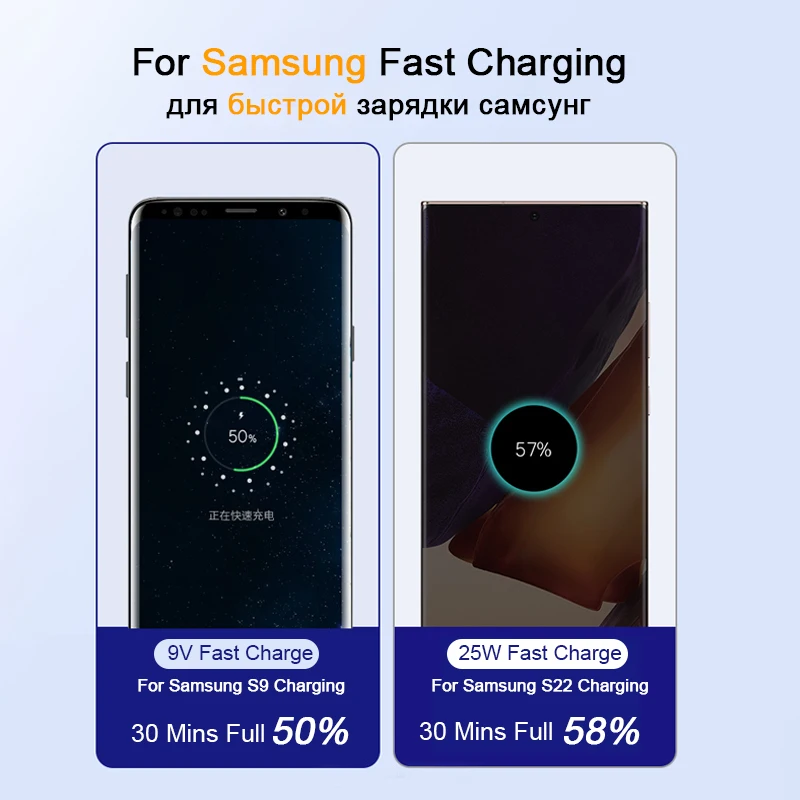 PD3.0 25W Fast Charger For Samsung Galaxy S23 S21 S22 S20 S9 S10+ Note 20 Ultra USB Type C Cable for A52 A72 F52 Charger