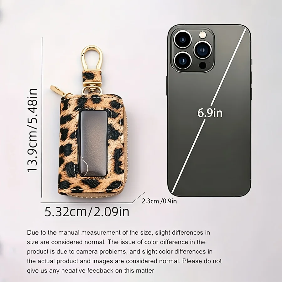 Hollow Leopard Print Car Keychain, Clear Visible Button Window, All-match Vehicle Smart Key Protector Ideal Decorative Key Pouch