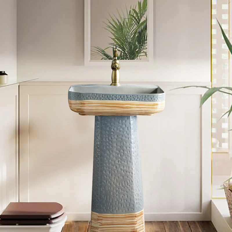 

Column basin integrated vertical wash basin ceramic modern small apartment balcony toilet bathroom