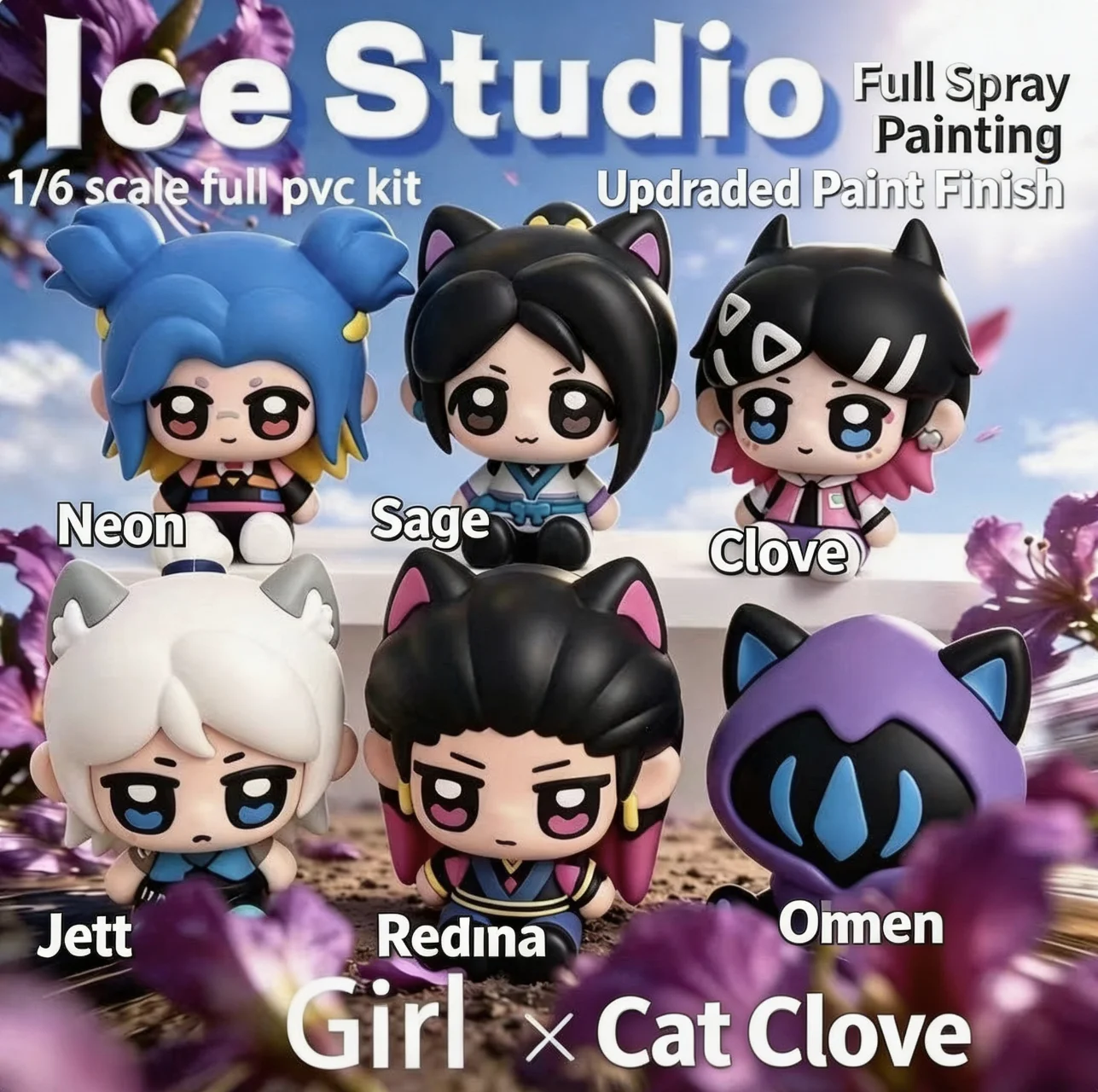Q Version VALORANT Clove Sage Jett PVC Figure Model Cute Game Hero Desktop Ornament Statue Collectible Figurine Home Office Tabl