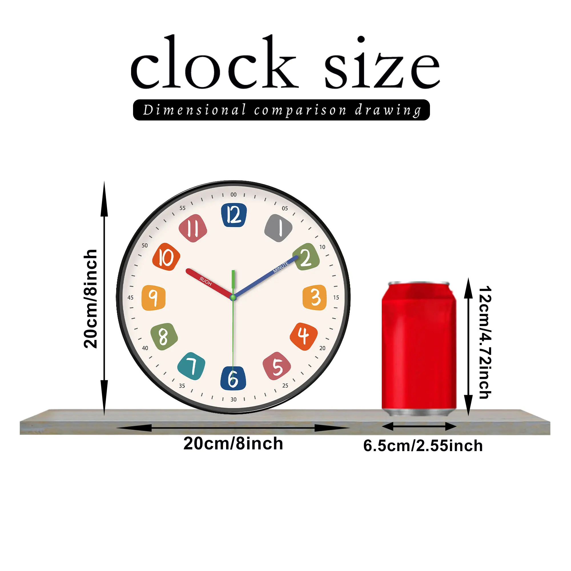 A modern simple wall clock, colorful digital and color hands designed instructional wall clock, silent clock, for living room be