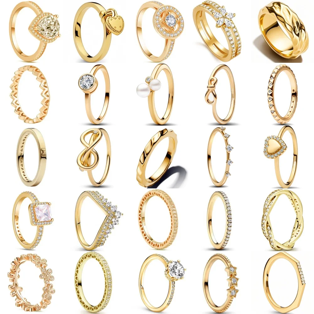 

925 Sterling Silver gilding Rings Gold Color Sparking Popular LOVE Wedding Ring Certified Women Engagement Jewelry Anniversary