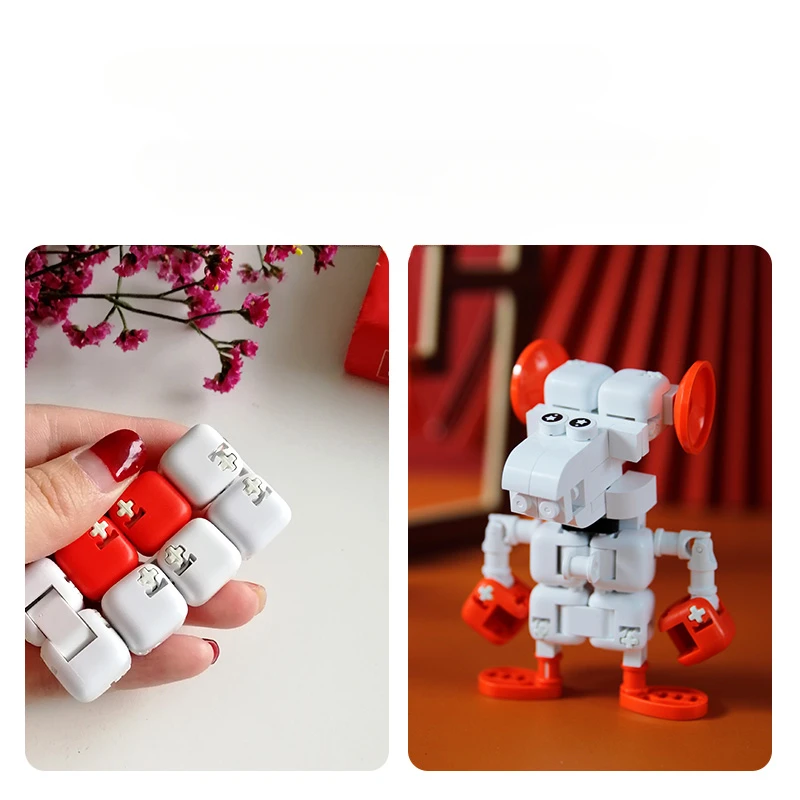 Onebot mestre meow novo amigo cidade proibida tribunal rato real 2-em-1 jogo dedo bloco de construção artefato de descompressão