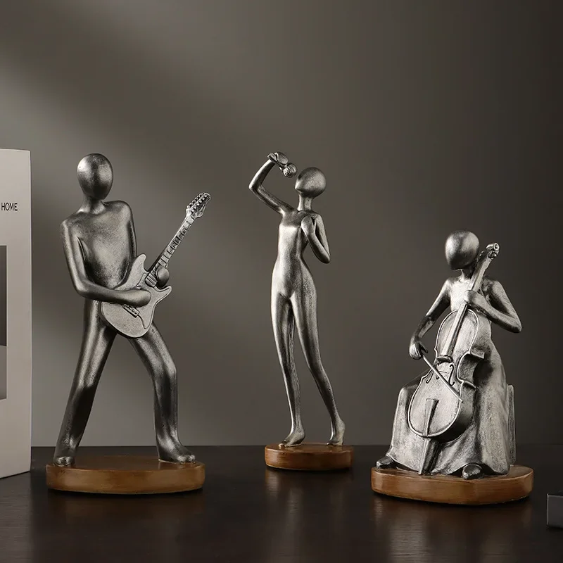 Resin Handicrafts Realistic Figure Sculpture Abstract Musician Cellist Cello Guitar Guitarist Figurines Home Decoration
