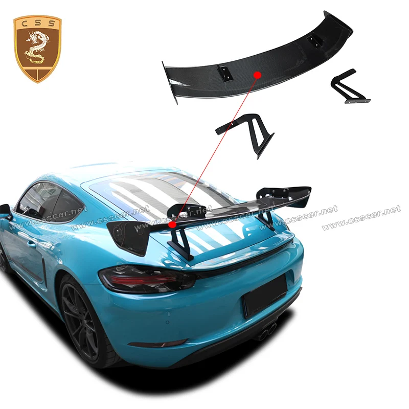 Car Rear Truck Wing Spolier For Porsche 718 Boxster Cayman GT4  Dry Carbon Fiber Double-DeckHigh  Wing Lip External Body Kit