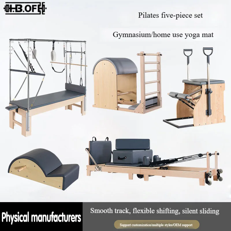 Pilates Big Equipment Core Training 5-Piece Set Foldable Oak/Maple Customizable Color and Logo Pilates Reformer 3-in-1 Core Bed