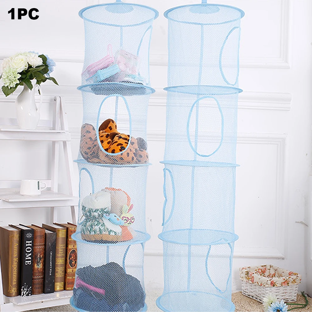 Hanging Storage Net Hanging Toy Storage 4 Tier Mesh Hanging Storage Basket Foldable Space Saving Organizer for Clothes Sundries